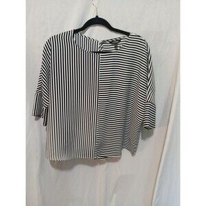 Express Striped Dolman Sleeve 3/4 Sleeve Blouse Black and White Small